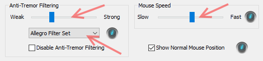SteadyMouse Filter settings for fine tuning stabilization