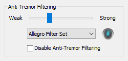 Control over anti-tremor filter strength